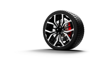 Modern car wheel with black and white spokes isolated