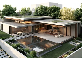 Fototapeta premium A Modern House with a Pool