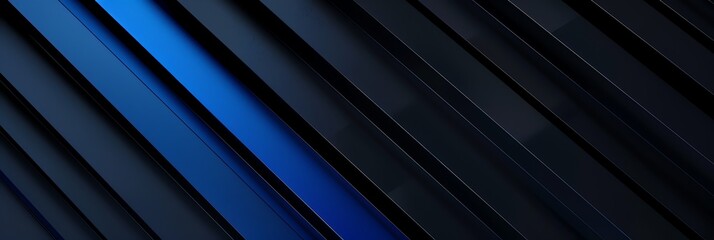 Obraz premium Regular blue and navy blue three-dimensional striped background, black background aspect ratio 3:1, for banner, landing page, website