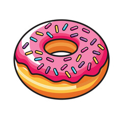 Illustration Vector Graphic Cartoon of a Strawberry Donut Topped with Rainbow Sprinkles