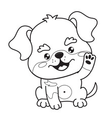 Obraz premium Happy dog Rottweiler. Outline cute cartoon kawaii character animal puppy. Line drawing, coloring book. Vector illustration. Kids collection
