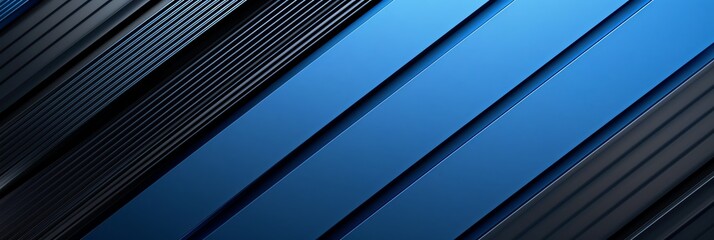 Obraz premium Regular blue and navy blue three-dimensional striped background, black background aspect ratio 3:1, for banner, landing page, website