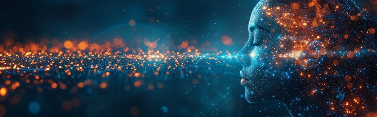 Futuristic Digital Human Face Concept with Glowing Particles