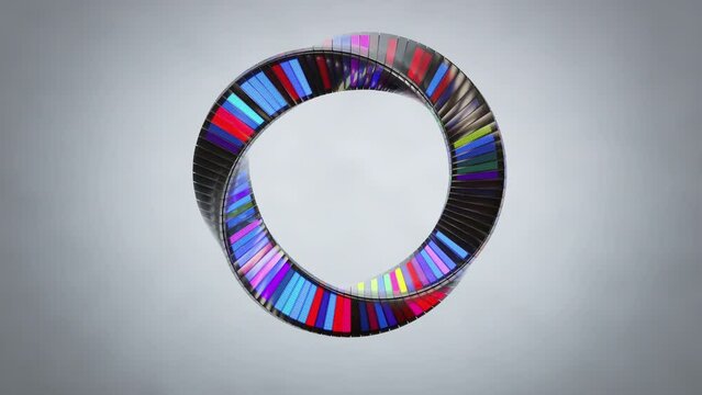 Colorful Mobius Strip Abstract Digital Art. Tech-themed modern design. 3D render seamless loop animation