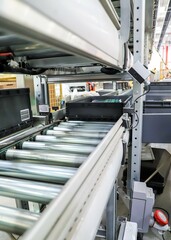 conveyor belts inside a logistics warehouse