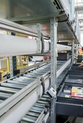 conveyor belts inside a logistics warehouse