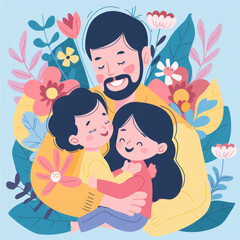 Obraz premium Illustration of a happy father and daughter celebrating flat design background.