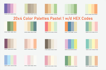 Color Palettes Pastel 20x4 With Hex Codes Different and Mix Trending Vibrant Colour Swatches Color Palette Square Color Pallette Painting