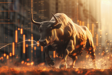 Bullish Stock Market Concept with Charging Bull