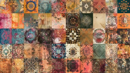 Vivid patchwork of bohemian motifs and intricate patterns