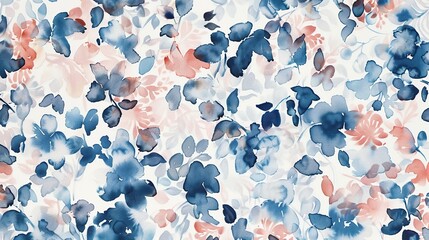 Textured background of floral patterns in light blue and orange. Brush stroke art, watercolor, banner design and natural template.