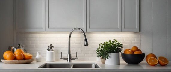 modern kitchen interior with plants | modern white minimalistic kitchen interior details