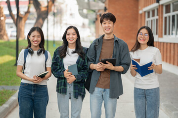 Group of students with books preparing for exams during holidays.