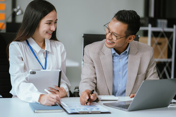 Fototapeta premium Project manager working and update tasks with milestones progress planning and professional investor working new start up project in the office..