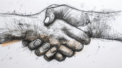 Hands drawing a handshake, showcasing partnership and trust in teamwork.