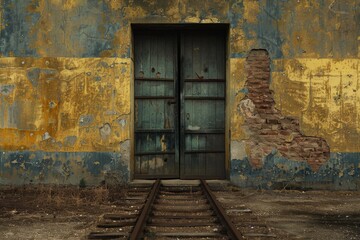 Naklejka premium Abandoned hostel. Creepy dirty and abandoned bedroom with cracked walls and double-decker bed. Beautiful simple AI generated image in 4K, unique.