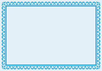 Fondo azul claro con marco floral azul.
