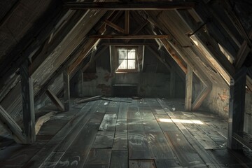 Abandoned hostel. Creepy dirty and abandoned bedroom with cracked walls and double-decker bed. Beautiful simple AI generated image in 4K, unique.