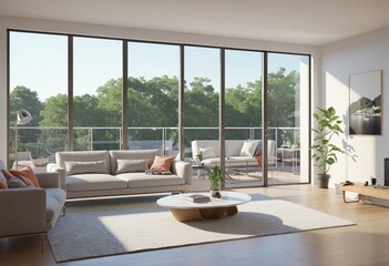 modern light apartment with big windows 