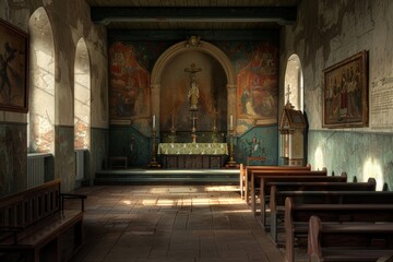 Fototapeta premium Zimmer eines alten verfallenen Hauses - Generative AI. Beautiful simple AI generated image in 4K, unique.