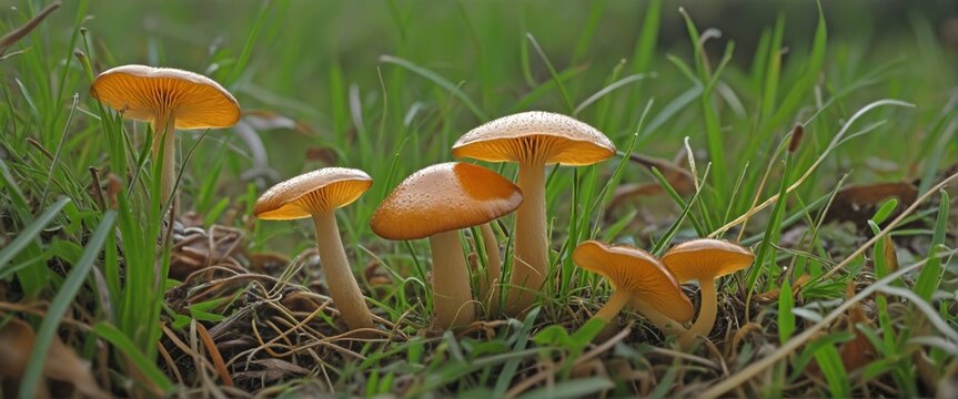 Psilocybe Cubensis Golden Ticher Mushrooms in Grass, Wall Paper