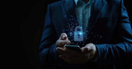 Virtual padlock icon illustrating data protection and security. Cybersecurity concept