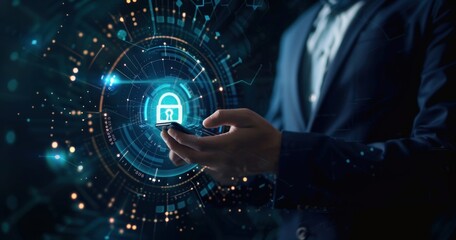 Virtual padlock symbolizing data protection and security. Cyber defense concept