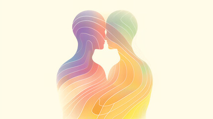 Abstract lines rainbow colors LGBT love and proud silhouette faceless art illustration design