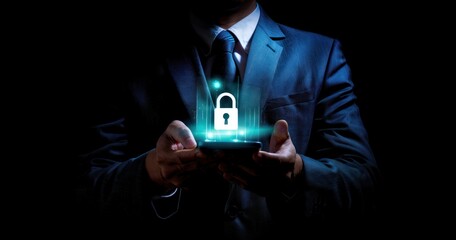 Virtual padlock symbolizing data protection and security. Cybersecurity visualization