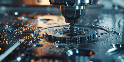 A larvae machine with a drop of water on it Closeup of CNC laser cutting metal modern industrial  . 

