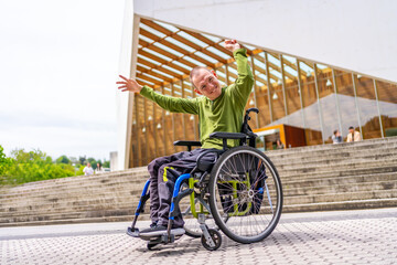 Disabled man with cerebral palsy proud being in the university