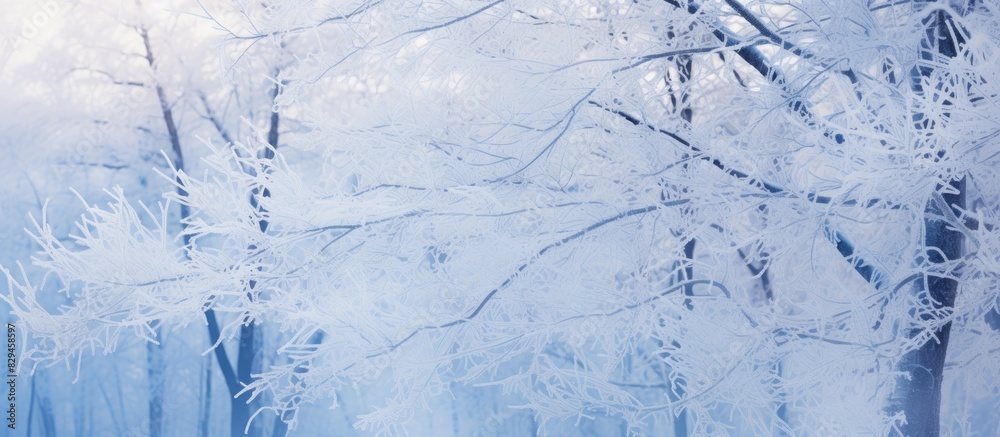 Aufkleber frost on the branches extraordinary beauty white space purity of snow trees covered with thick frost