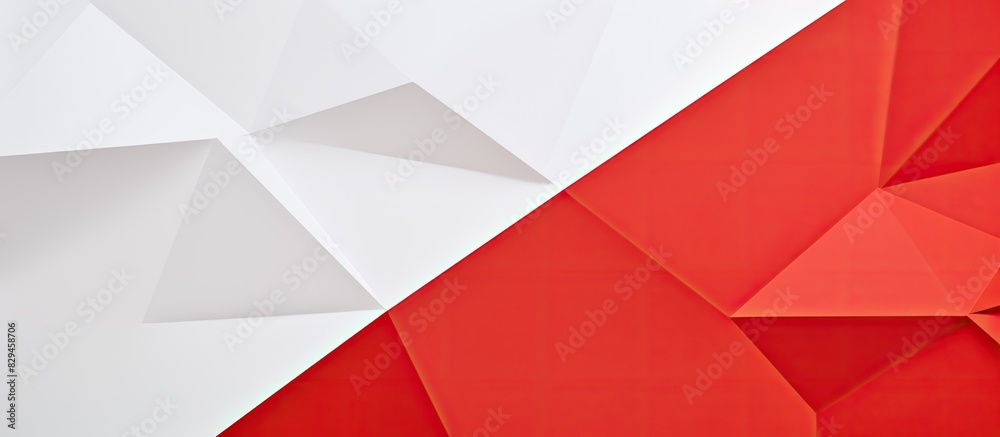 Poster white and red geometric colored paper blank background template. copy space available