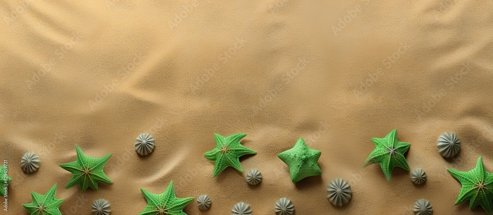 Aufkleber wet sand background and some green sea urchin shells. copy space available