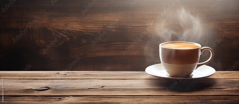 Aufkleber a copy space image of a cup of coffee placed on a rustic wooden background
