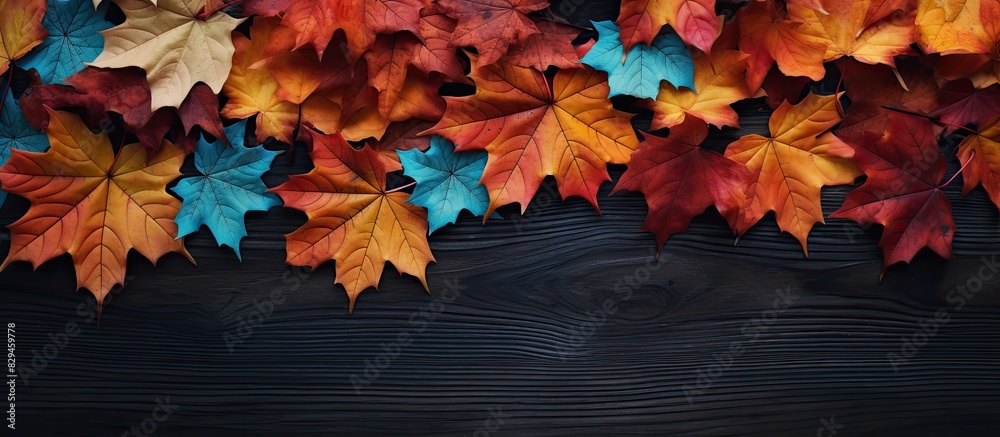 Leinwandbilder creative seasonal autumn background close up of maple leaves with place for text autumn background t