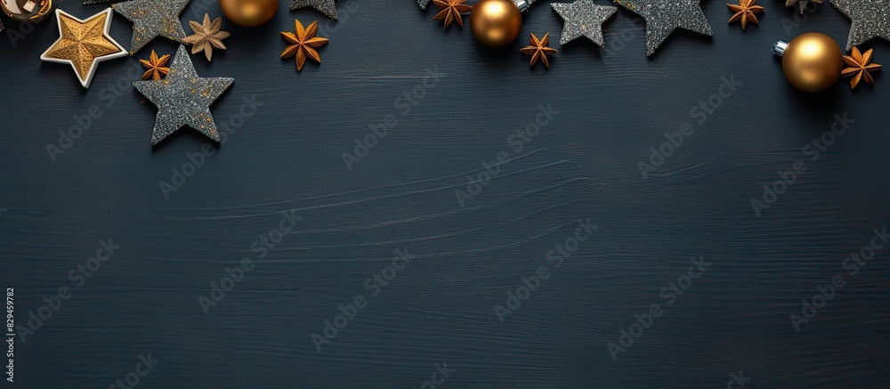 Poster christmas composition on dark abstract background flat lay top view with copy space