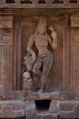 Carved Sculpture of Ardhanarishwar on the Temple of Pattadakal, Karnataka, India.