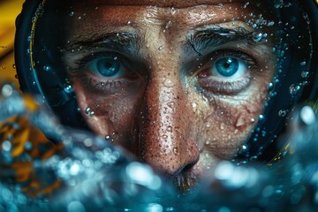 Close-up of a man diver underwater