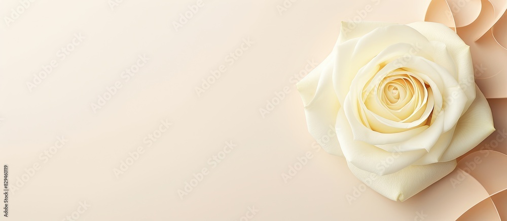 Poster fresh white rose and hearthshape frame with copy space on the summer sunny illuminating background c