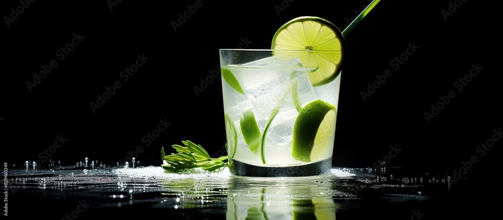 Poster egg gin fizz cocktail with lime garnish making gin fizz drink with ingredients copy space