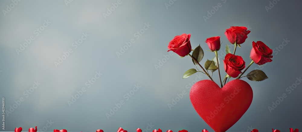 Aufkleber a red heart placed next to a red rose placed on a stick for valentine s day. copy space available