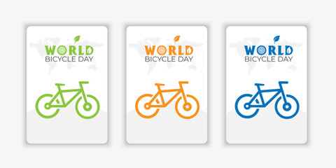 Set World Bicycle Day Poster with colorful silhouette vector. colorful bicycle icon. Bike silhouette isolated on a green background. Bicycle Day Poster