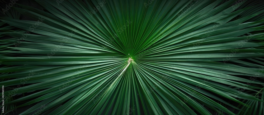 Aufkleber Crown of palm top view background View of the palm tree from top to bottom Green coconut tree with large leaves copy space
