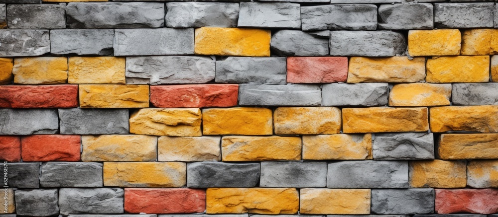 Leinwandbilder brick wall with a vibrant color palette of yellow grey and red serving as a textured background with