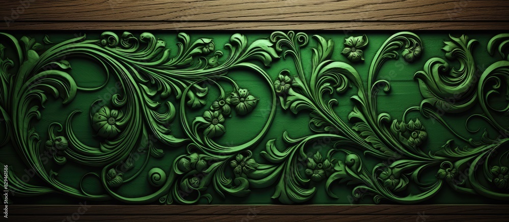 Poster green wooden background with flower patterns. copy space available