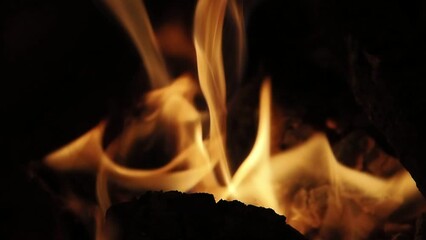 flames in fireplace slow motion wood burning