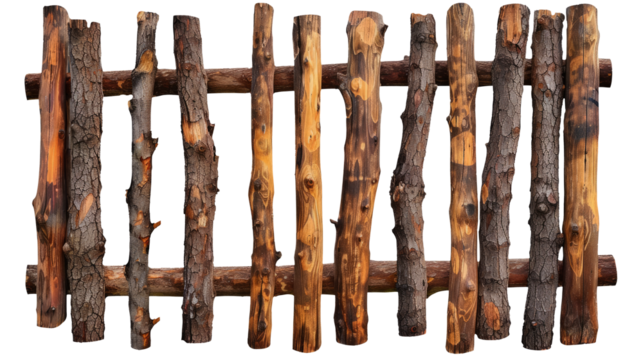 Wooden log fence close up sticker transparent background PNG clipart