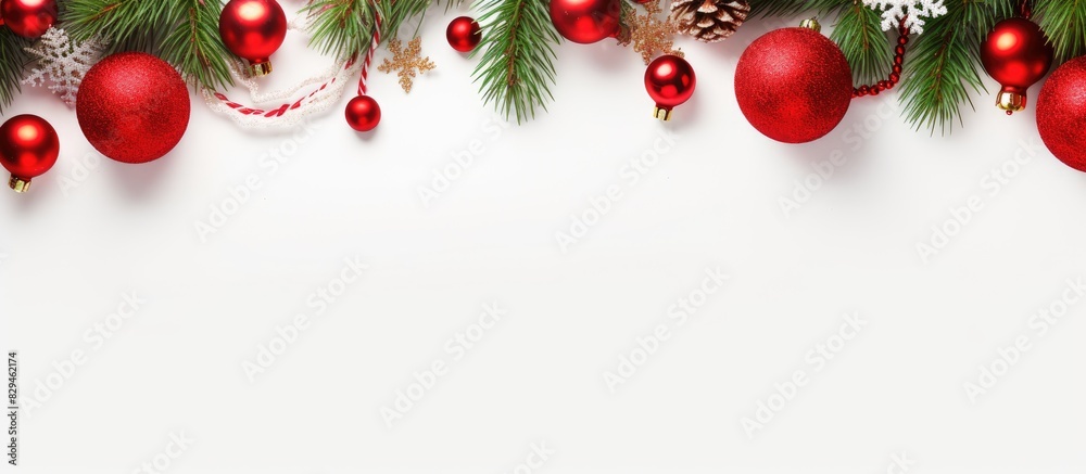 Poster christmas themed composition featuring elegant elements vibrant red gifts and decorations contrastin