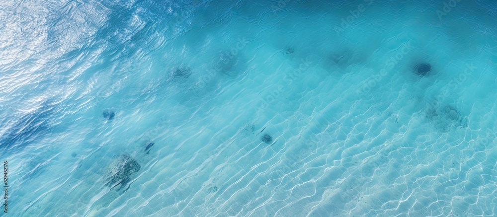 Poster shallow with sandy bottom and ocean ripple aerial view natural texture and background. copy space av